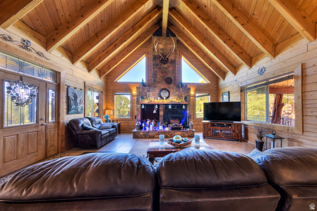 75 Wray Mesa Road La Sal, UT 84530 - Photo 19 of 59 Great room with stone fireplace.