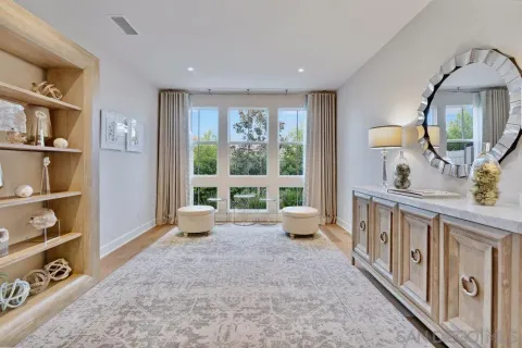 a large living room with a large window