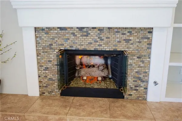 a stone fireplace
