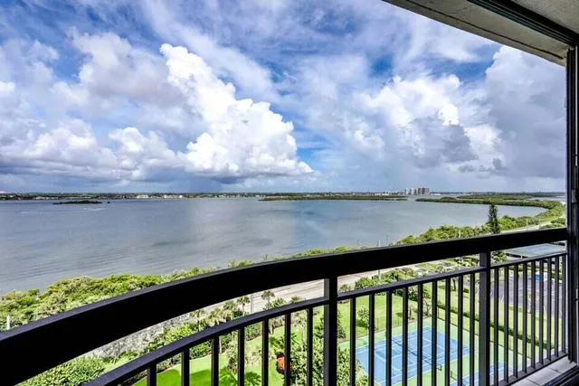 a view of a lake from a yard