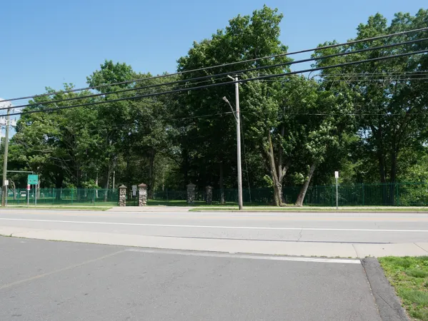 a view of a door and a fountain