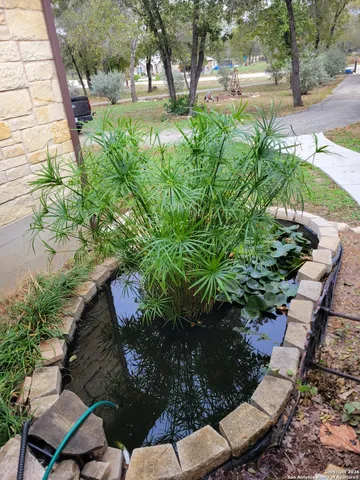 a view of a balcony with potted plants