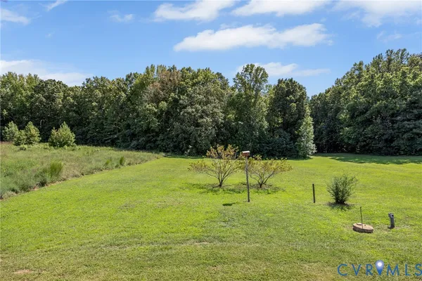 an aerial view of residential houses with outdoor space and trees