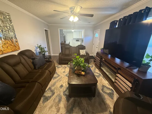 a living room with furniture flowerpot and wooden floor