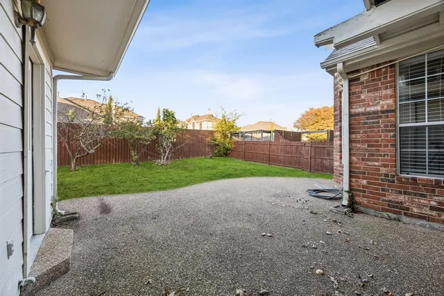 a view of a backyard with plants and palm trees