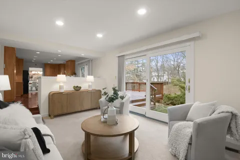 a view of balcony with wooden floor