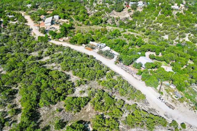 a view of a city with lush green forest