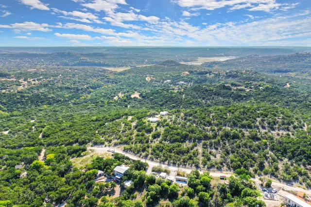 a view of a city with lush green forest