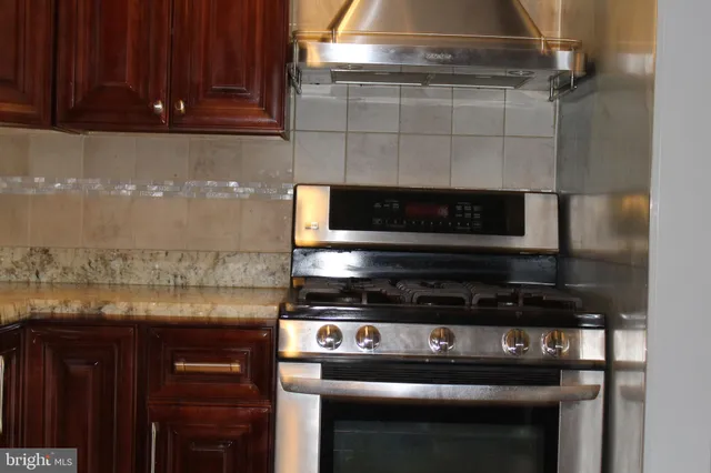 a view of a garden with large trees