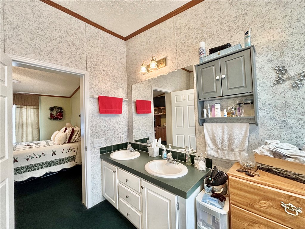354 Harper Road Pendleton, SC 29670 - Photo 23 of 30 This bathroom features a double vanity with ample counter space, adjacent to a cozy bedroom.