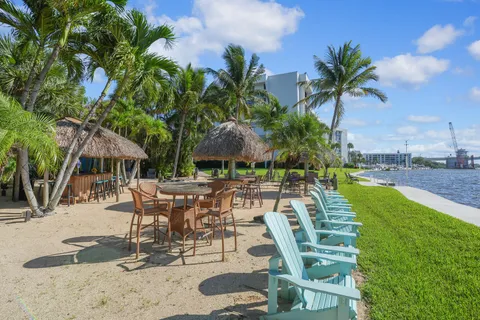an outdoor space with seating