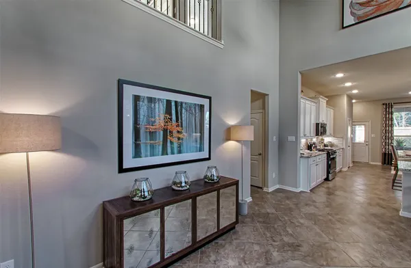 a view of a porch with wooden floor and a porch