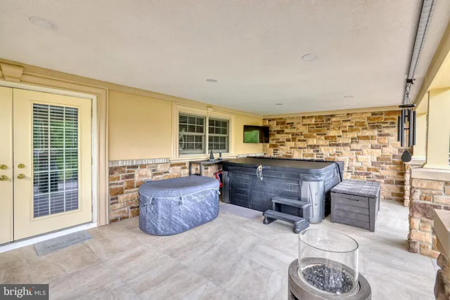 a view of a park with large trees