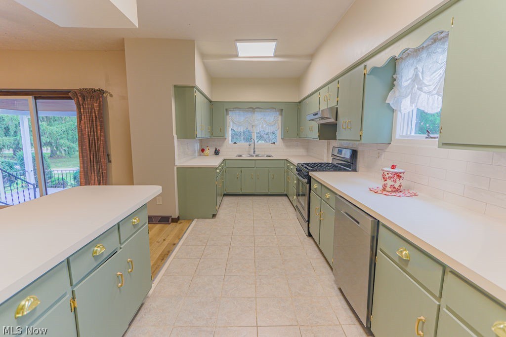 51883 Telegraph Road Amherst, OH 44001 - Photo 23 of 49 Kitchen with stainless steel appliances, plenty of natural light, sink, and green cabinetry
