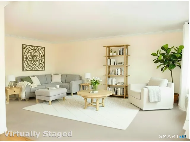 a view of outdoor space with signage and flags