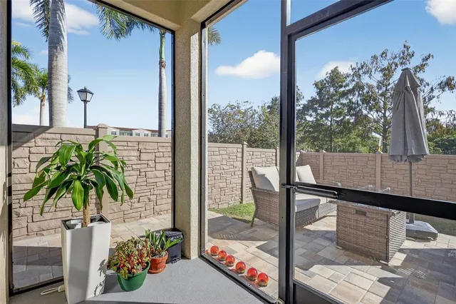 a view of balcony with a potted plant