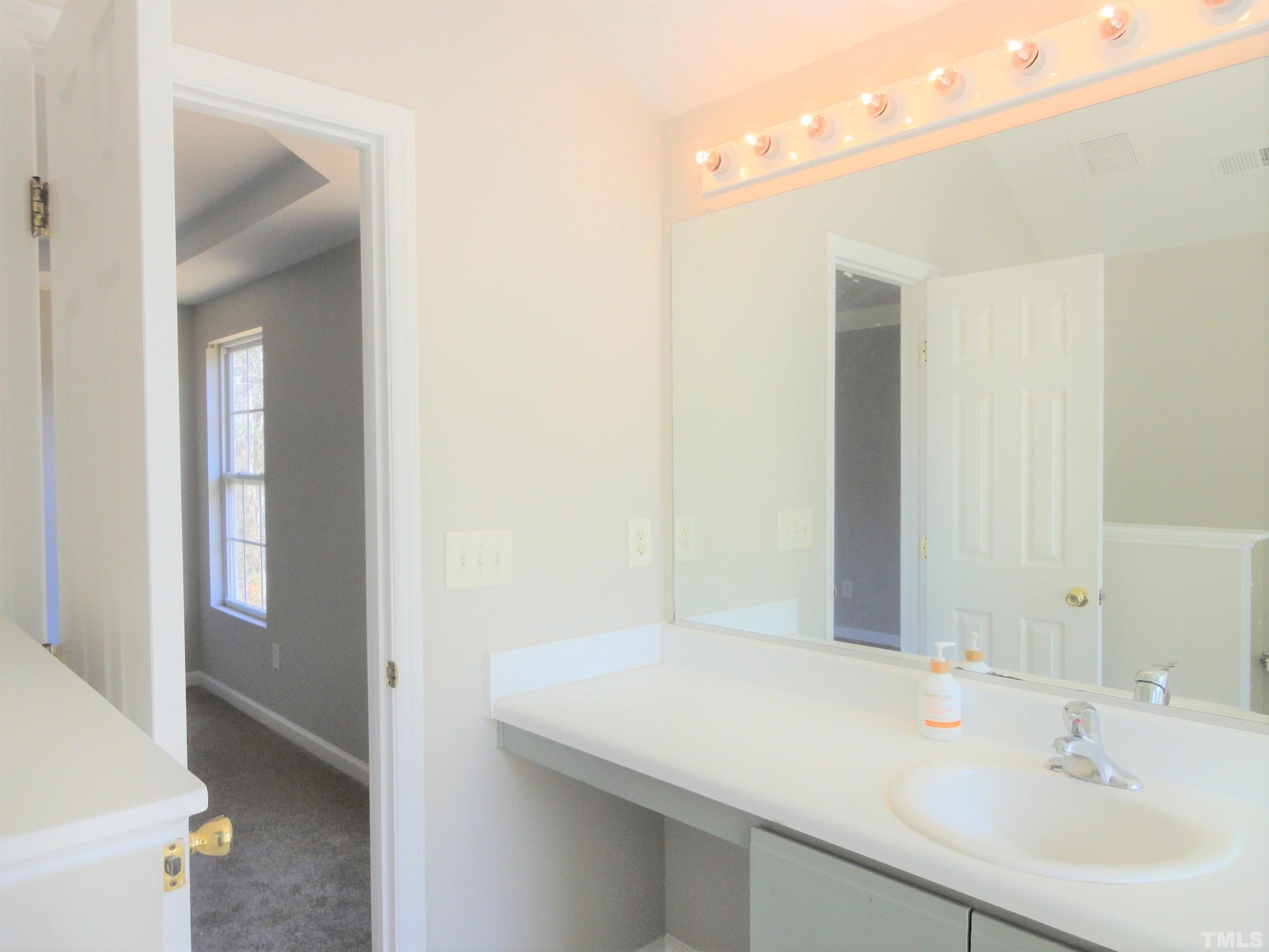 3615 Cyrus Street Raleigh, NC 27610 - Photo 20 of 36 a bathroom with a sink vanity and a mirror