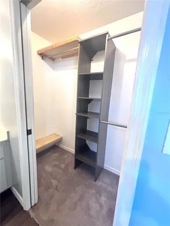 a view of walk in closet with empty racks