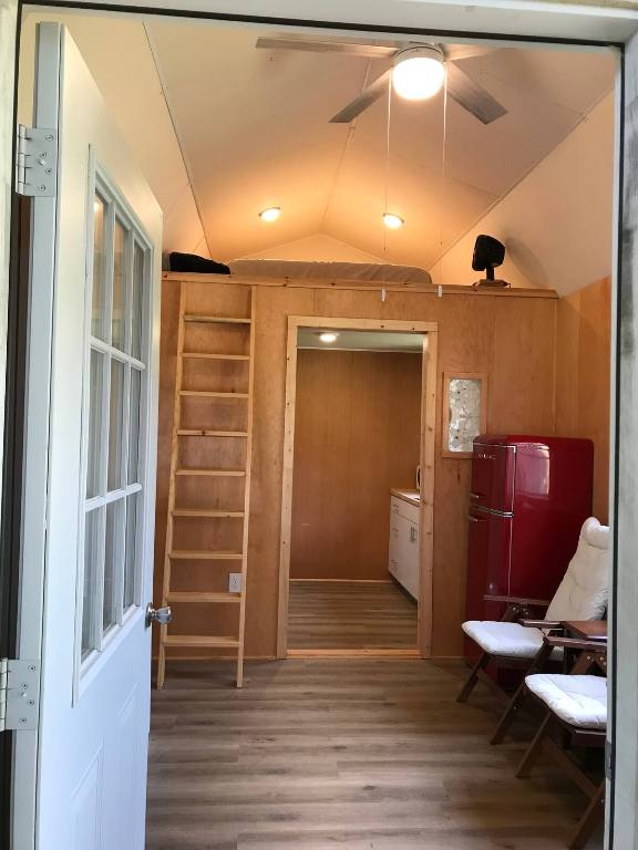 740 Trinity Street, Unit BACKYARD STUDIO Lockhart, TX 78644 - Photo 3 of 9 Entrway. Tiny house is basically 2 rooms down (living, bath, and kitchen countertop) and up the ladder leads to the bedroom loft area.