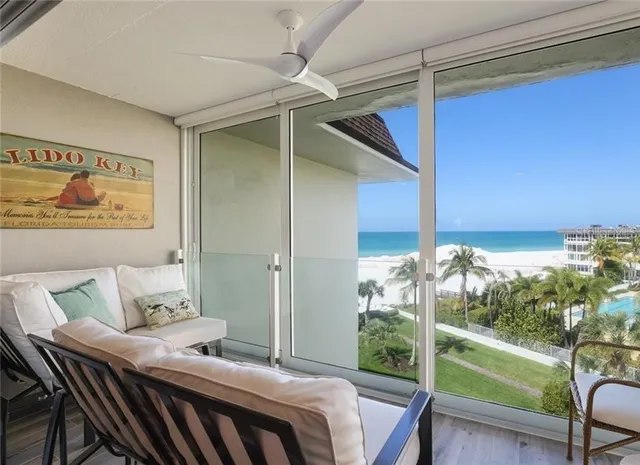 a balcony with furniture