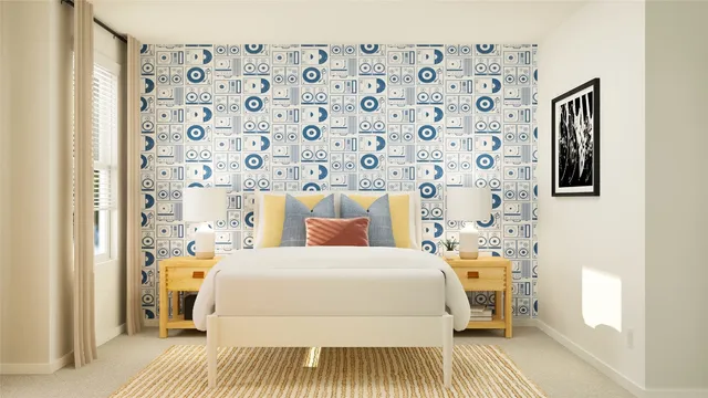 a bedroom with a bed and a couch