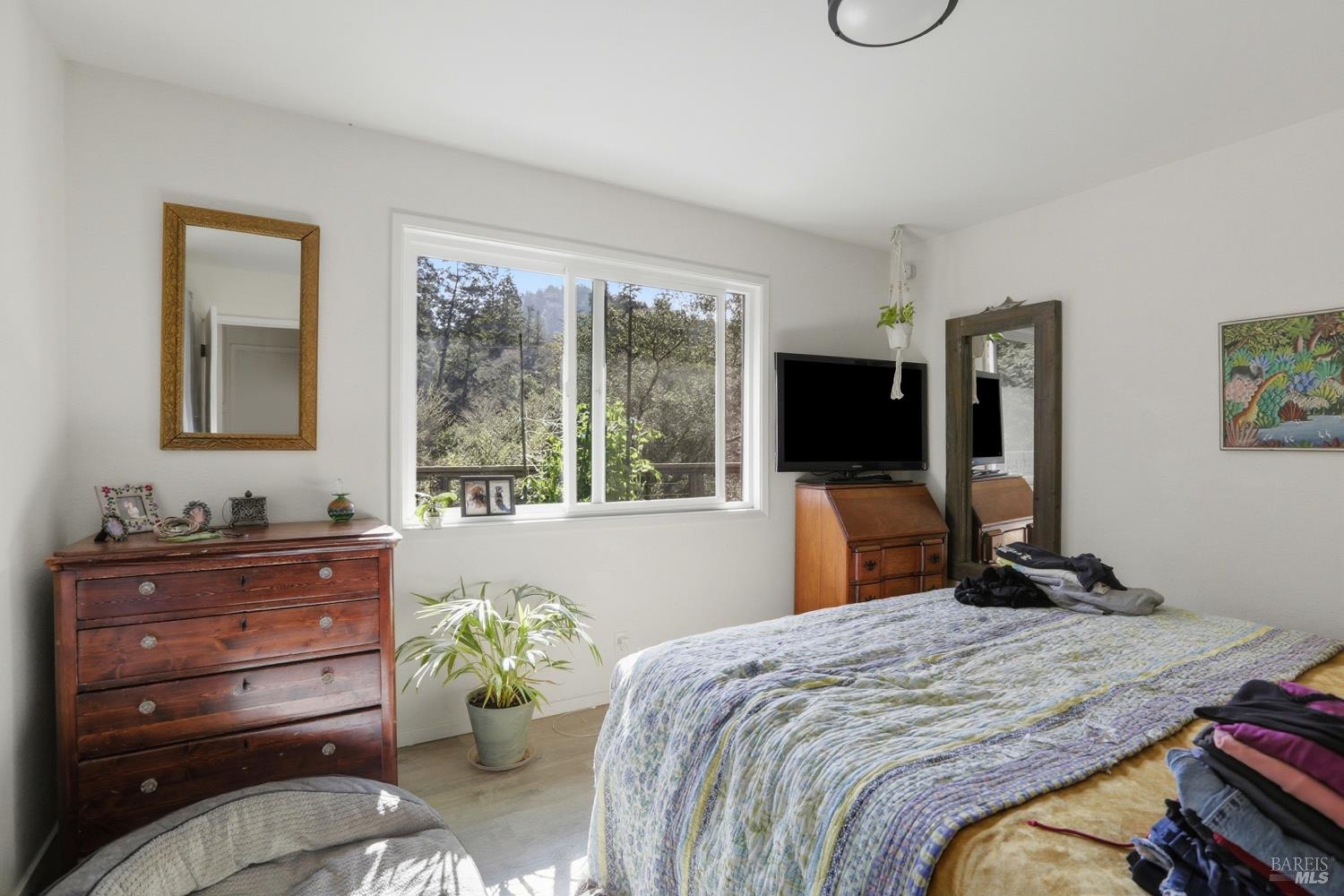 10 Pedrini Way Lagunitas, CA 94938 - Photo 14 of 31 a bedroom with a bed potted plant on dresser and a window