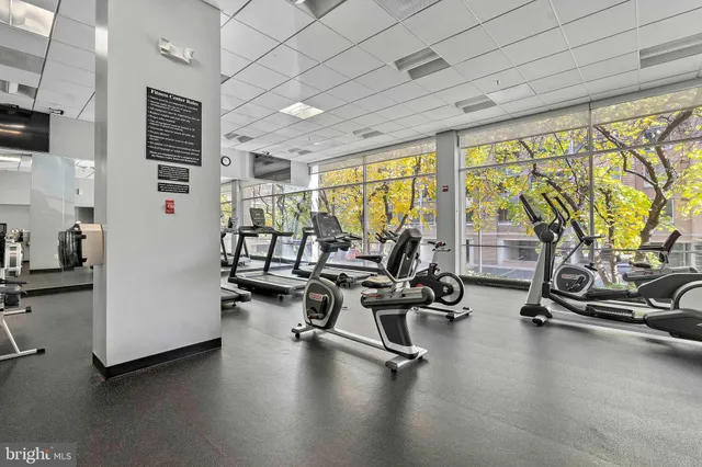 a view of a room with gym equipment
