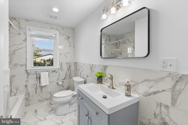 a bathroom with a toilet a sink and mirror