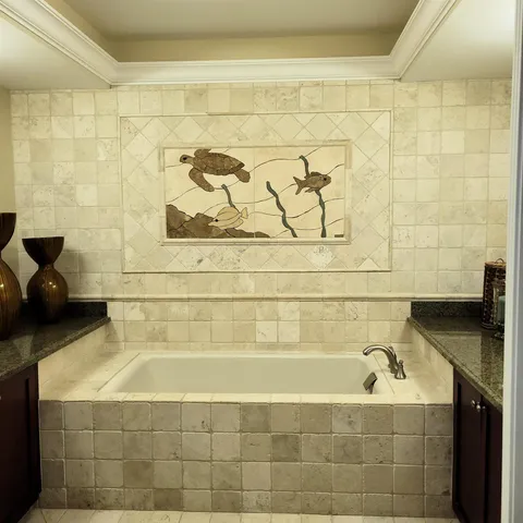 a bathroom with a bathtub