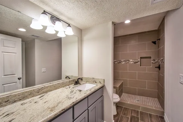 a bathroom with a sink a vanity and a mirror