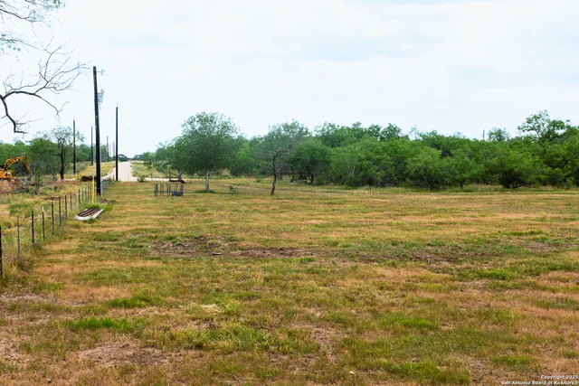 a view of a water with palm trees