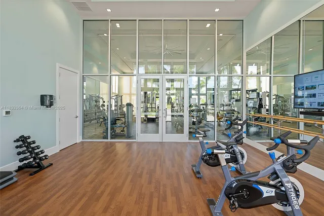 a view of a room with gym equipment