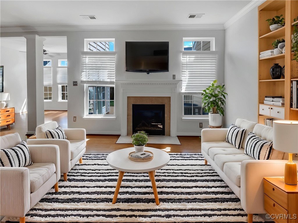 6385 Eagles Crest Lane Chesterfield, VA 23832 - Photo 2 of 24 a living room with furniture a flat screen tv and a fireplace