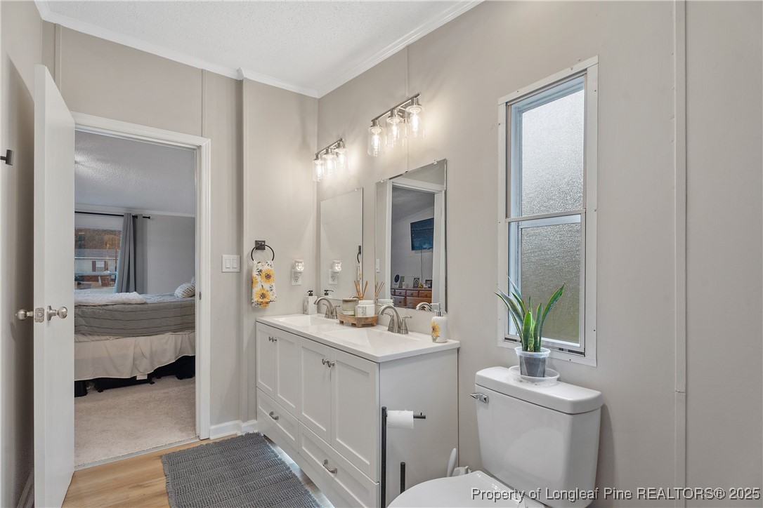 54 West Tryon Court Spring Lake, NC 28390 - Photo 24 of 43 a bathroom with a sink a toilet and a mirror