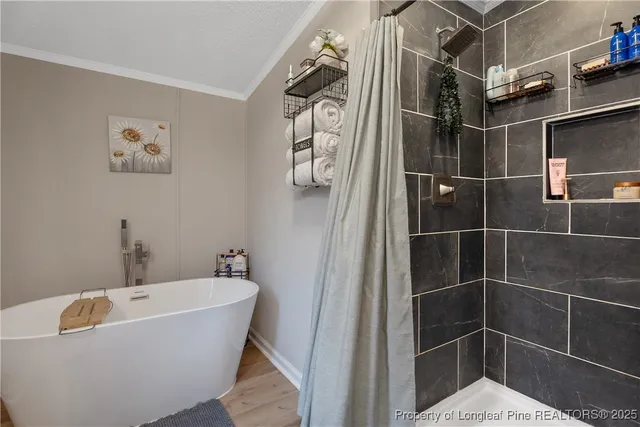 a bathroom with a bathtub