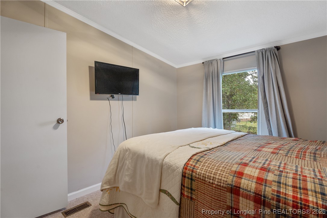 54 West Tryon Court Spring Lake, NC 28390 - Photo 38 of 43 a bedroom with a bed and a flat screen tv