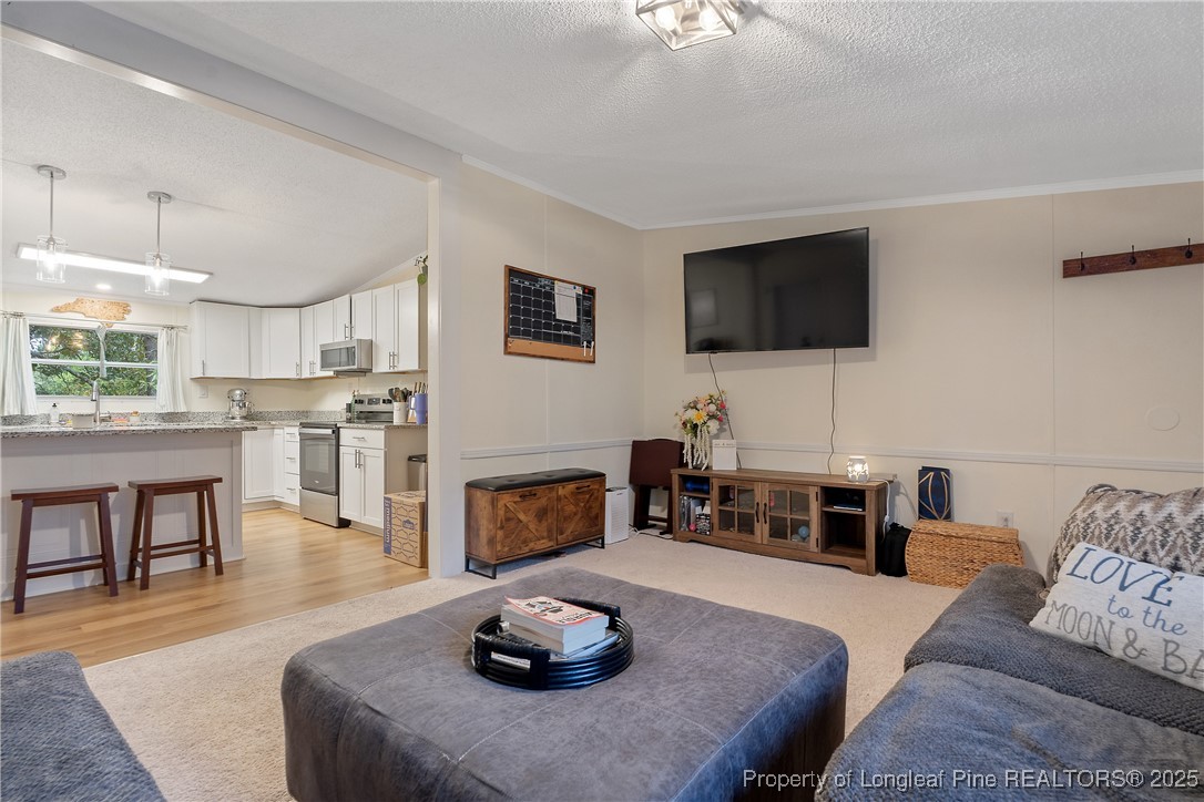 54 West Tryon Court Spring Lake, NC 28390 - Photo 7 of 43 a living room with furniture a fireplace and a flat screen tv