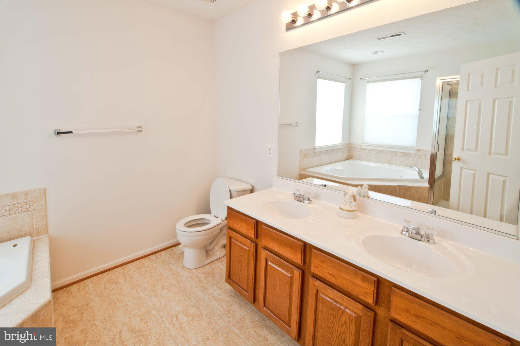 9661 Biggs Road Baltimore, MD 21220 - Photo 16 of 25 a bathroom with a granite countertop toilet a sink a mirror and a window