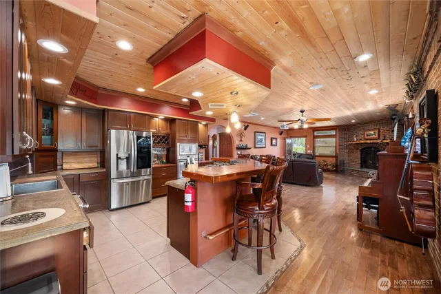 a kitchen with lots of counter top space