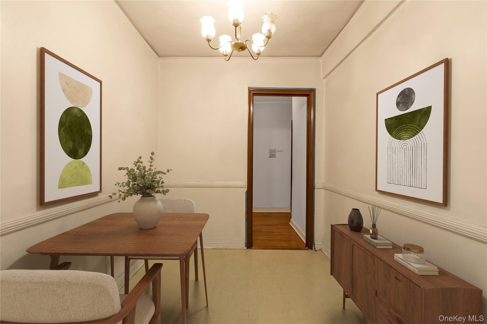 76-12 35th Avenue, Unit 1B Queens, NY 11372 - Photo 13 of 22 Dining room with a chandelier and light flooring