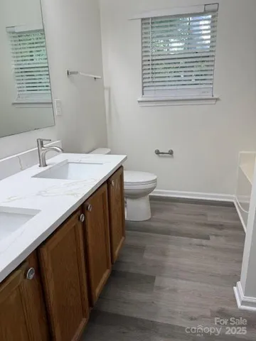 a bathroom with a sink a toilet and a mirror