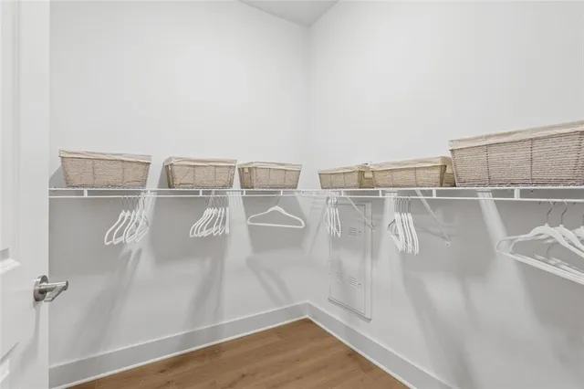 a view of a room with racks on the wall