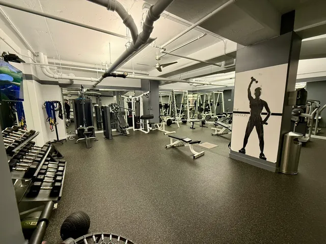 a view of a room with gym equipment