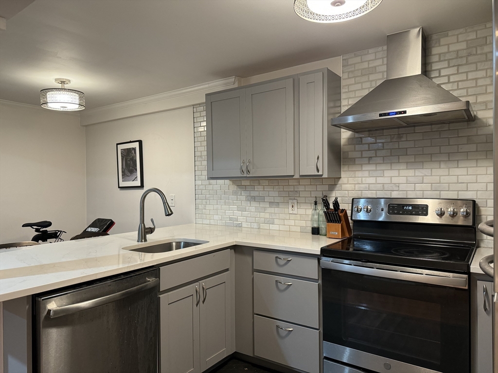 519 Columbus Avenue, Unit 1 Boston, MA 02118 - Photo 1 of 10 a kitchen with a sink stove and cabinets