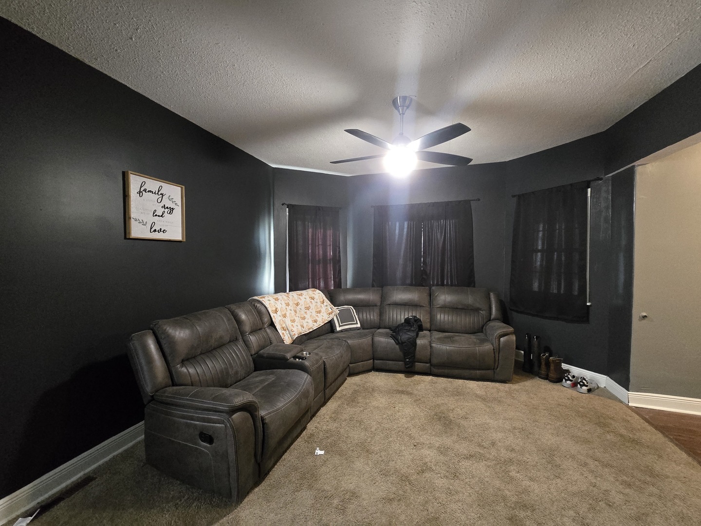 212 North Hunt Street Melvin, IL 60952 - Photo 6 of 43 a living room with furniture a large window and a flat screen tv