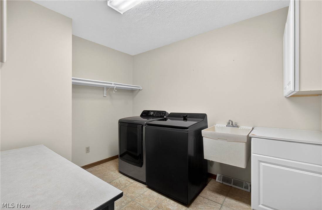 5346 Burlawn Street Northwest Canton, OH 44708 - Photo 18 of 40 Dedicated laundry space featuring a utility sink, white base cabinetry with countertop, and overhead shelving