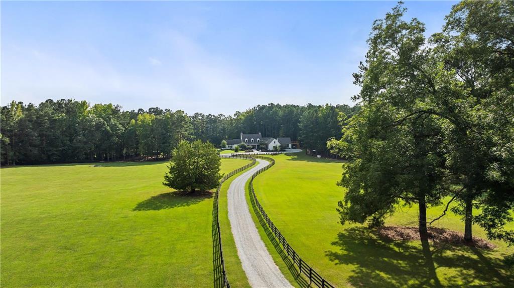 7255 Old Rico Road Chattahoochee Hills, GA 30268 - Photo 77 of 78 a view of a swimming pool with a garden and trees