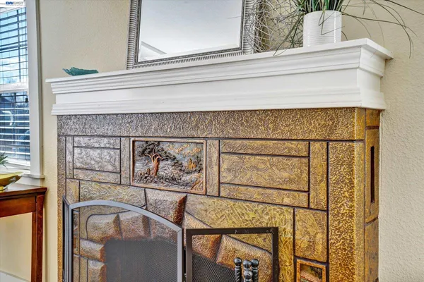 a close view of a fireplace