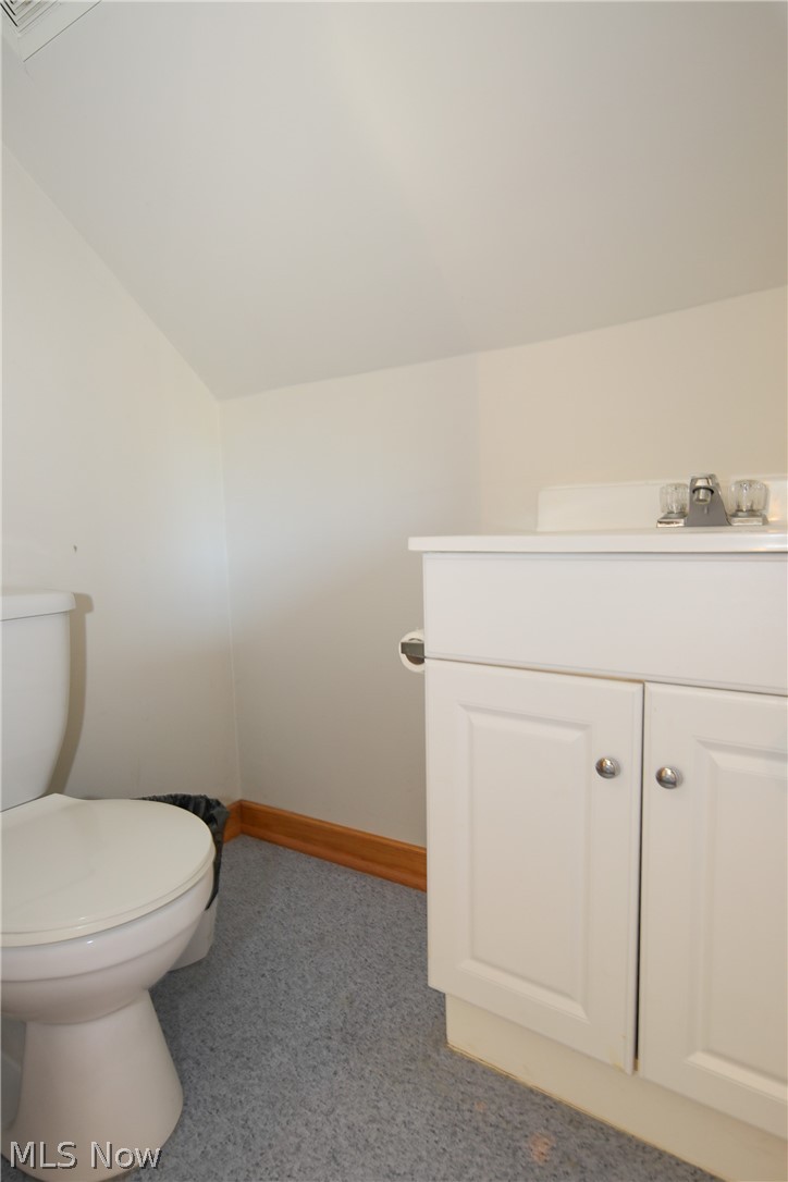 38610 Spiedel Town Road Bethesda, OH 43719 - Photo 33 of 33 Bathroom with vanity, toilet, and lofted ceiling