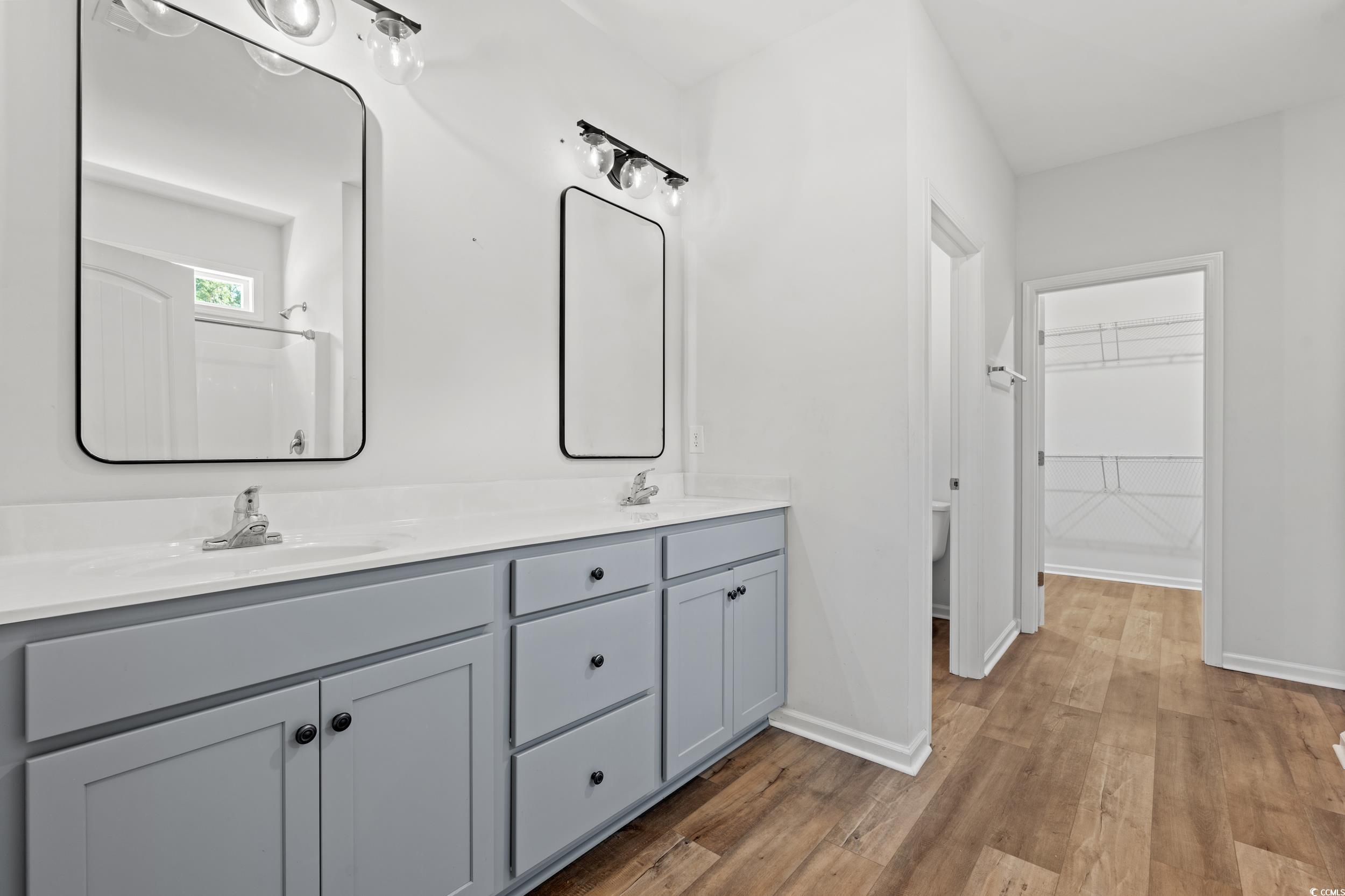 3026 Millstone Place Georgetown, SC 29440 - Photo 6 of 34 Bathroom with double vanity, wood finished floors, and a walk in closet